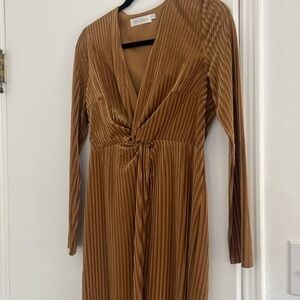Gold velvet longsleeve striped dress